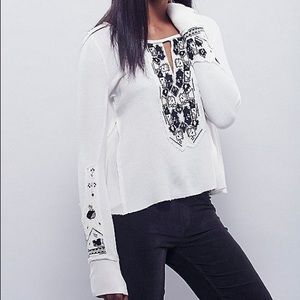 Free People X Marion Embroidered Thermal Top Sz S